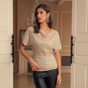 Grace Karin Shimmering Blush Sequin Blouse